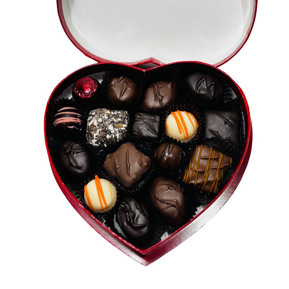 Small heart box filled with handcrafted chocolates – Valentine’s gift idea